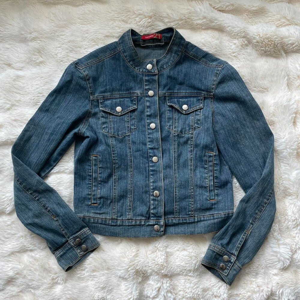 Y2K Medium-Wash Fitted Denim Jacket